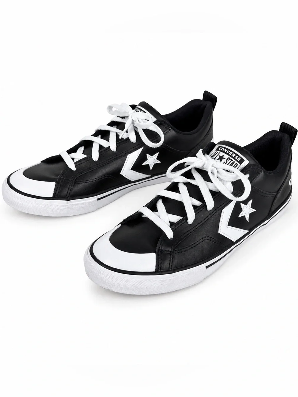 Converse All Star Leather Low Top Sneakers Kids Mens 7 Womens 8.5 Black White